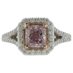 GIA Certified 1.40 Carat Fancy Purple-Pink Radiant Diamond with Halo Setting