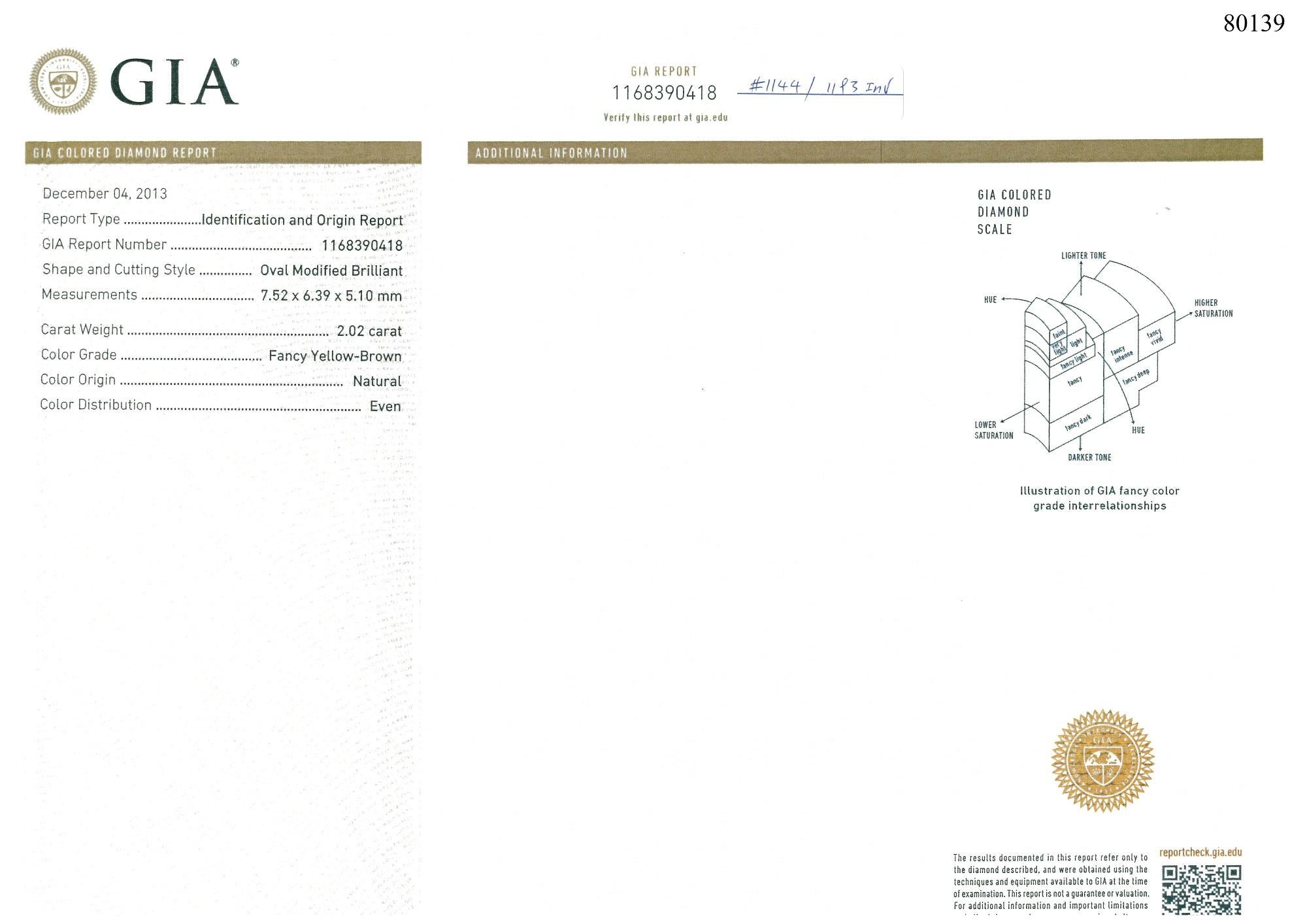 Women's GIA Certified 1.40 Carat Fancy Yellow- Brown Diamond Ring For Sale