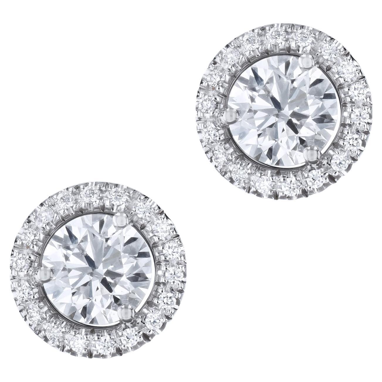 GIA Certified 1.40 carat Handmade Diamond and Pave Stud Earrings For Sale