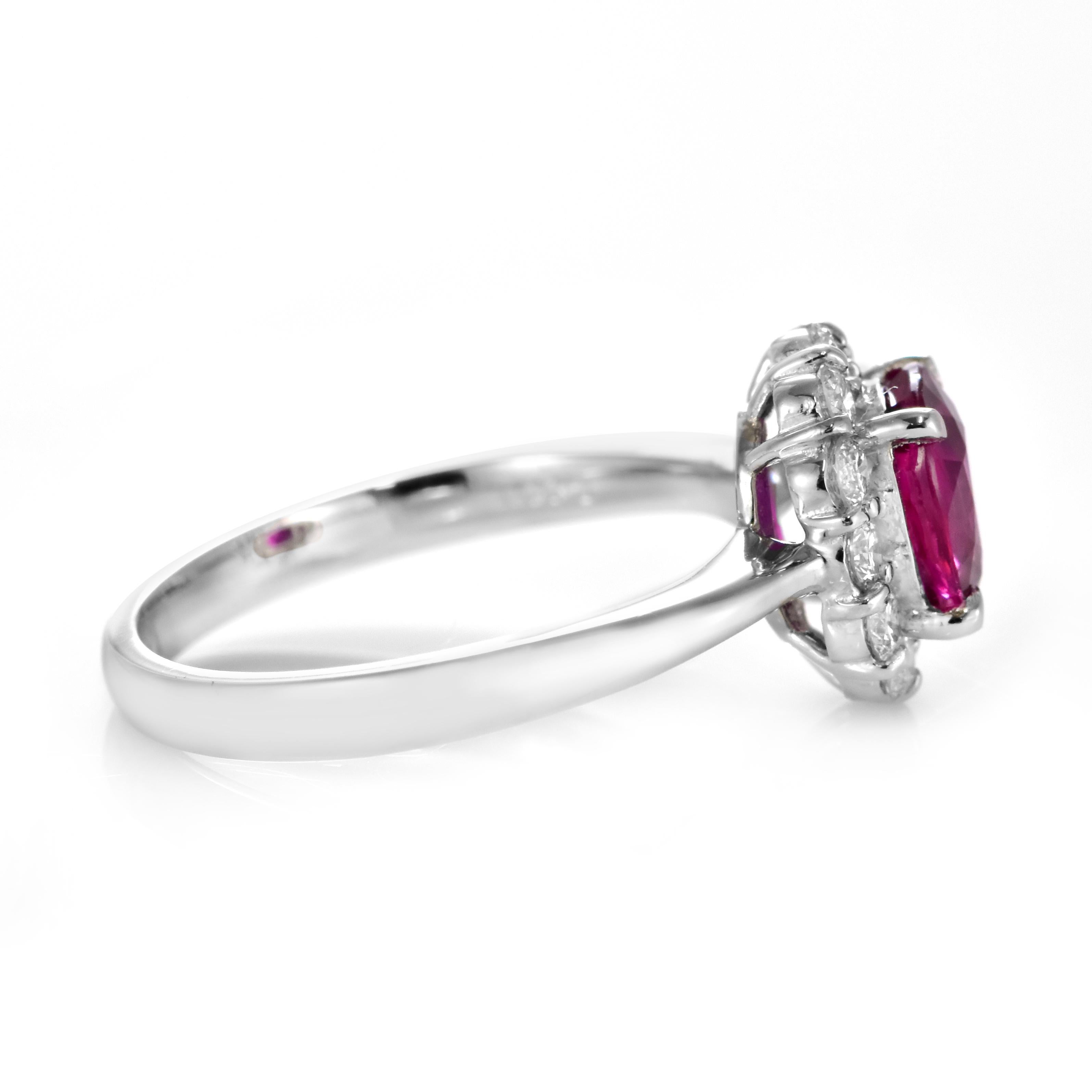 GIA Certified 1.40 Carat Natural, No Heat Ruby and Diamond Ring Made in Platinum For Sale 4