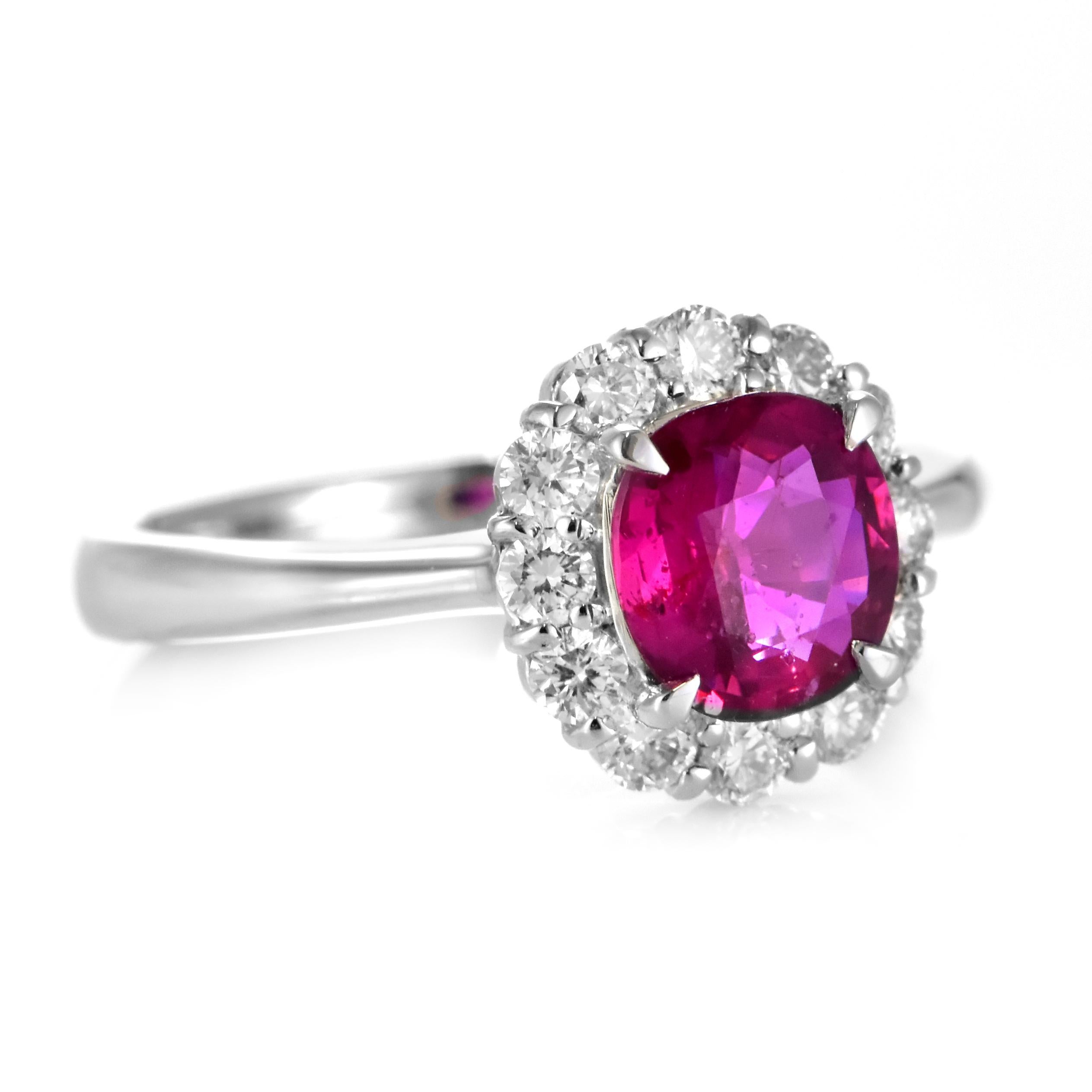 GIA Certified 1.40 Carat Natural, No Heat Ruby and Diamond Ring Made in Platinum For Sale 5