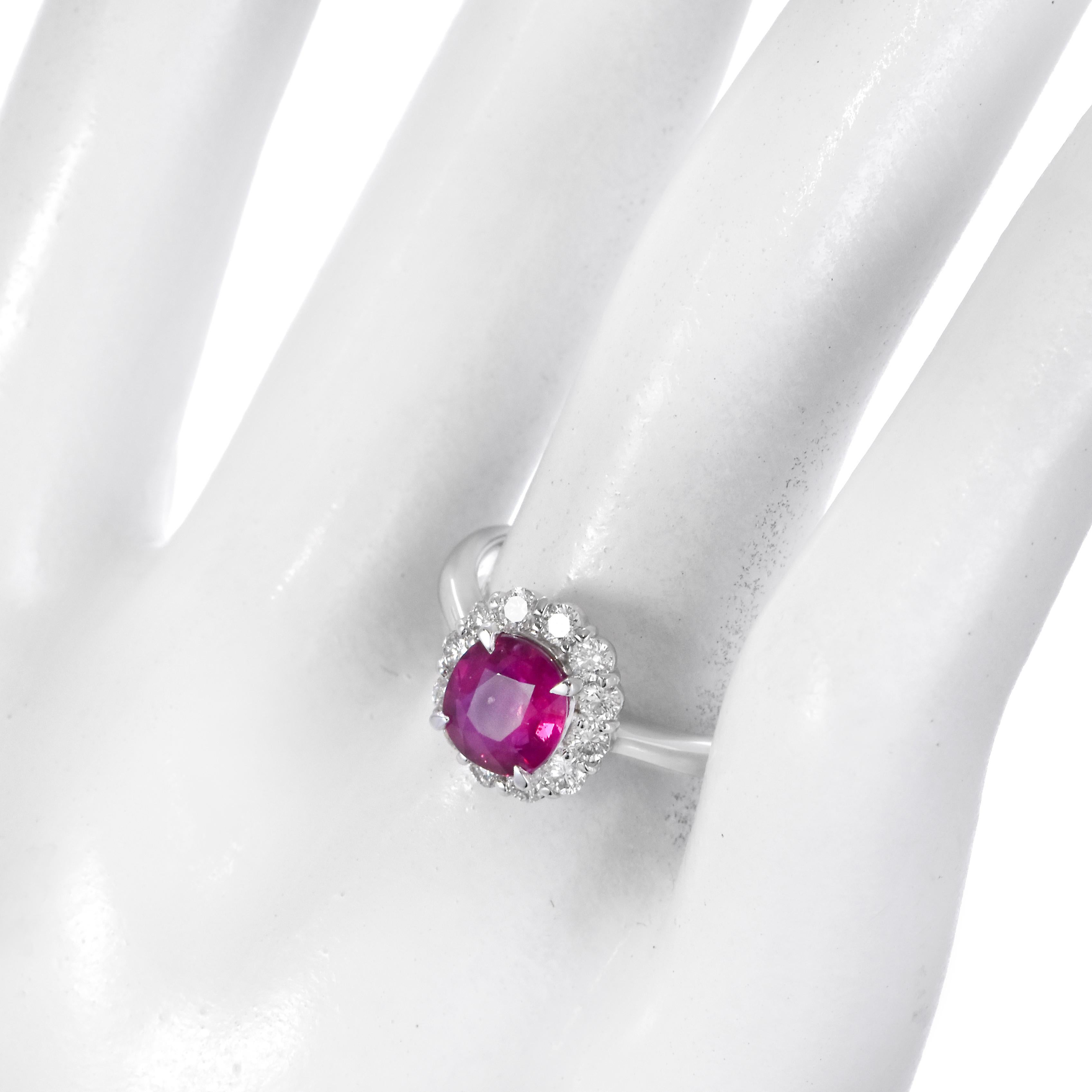 Modern GIA Certified 1.40 Carat Natural, No Heat Ruby and Diamond Ring Made in Platinum For Sale