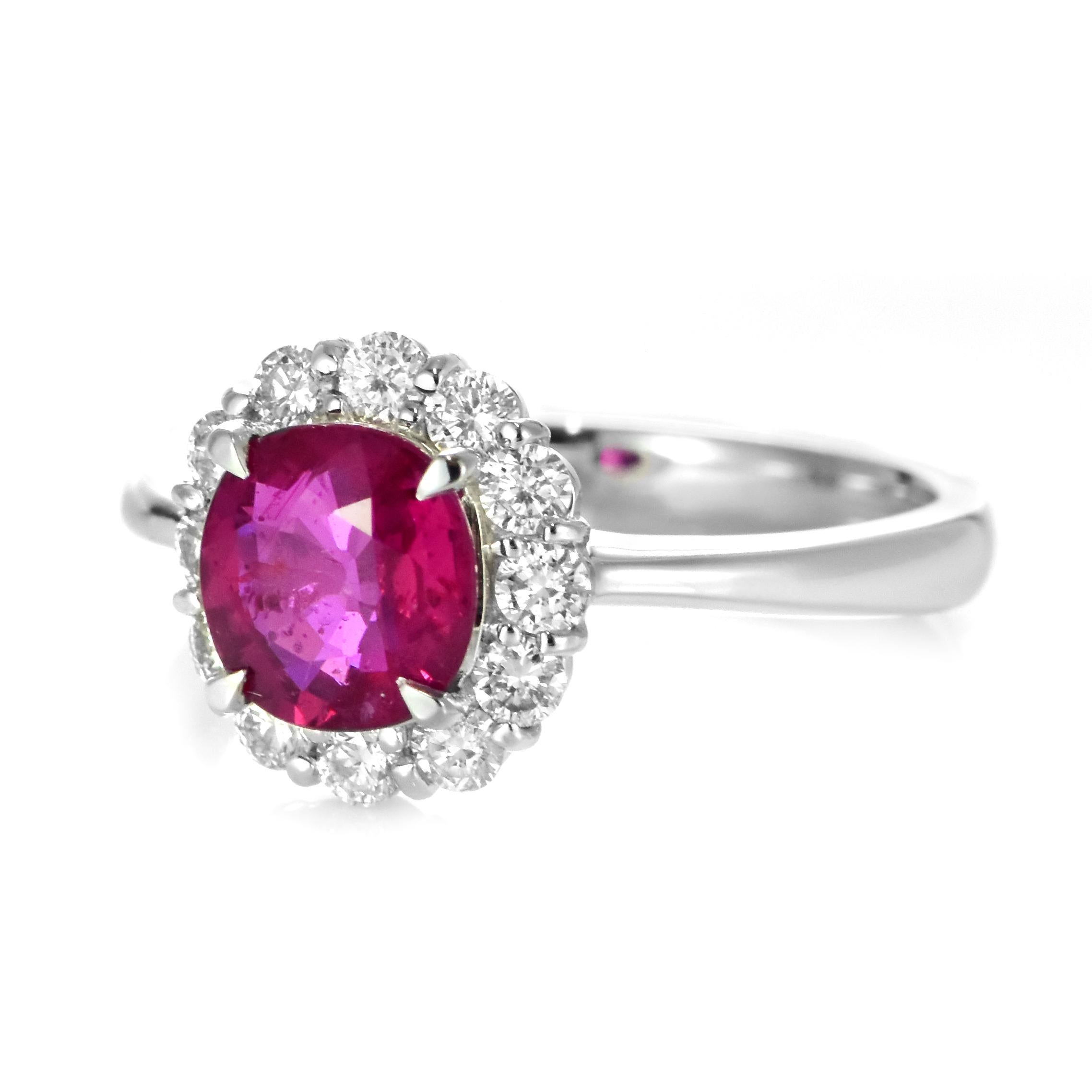 Oval Cut GIA Certified 1.40 Carat Natural, No Heat Ruby and Diamond Ring Made in Platinum For Sale
