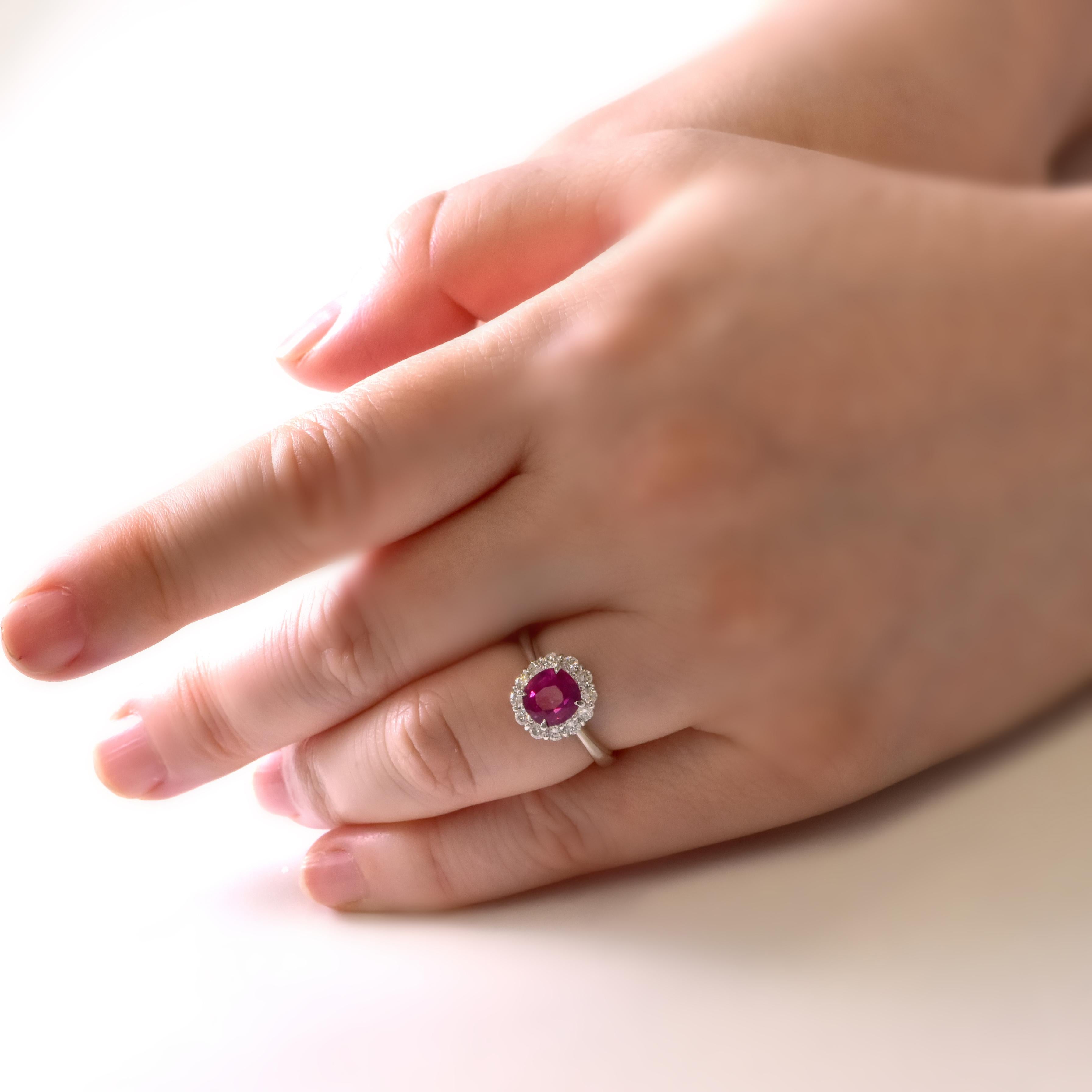 GIA Certified 1.40 Carat Natural, No Heat Ruby and Diamond Ring Made in Platinum For Sale 1