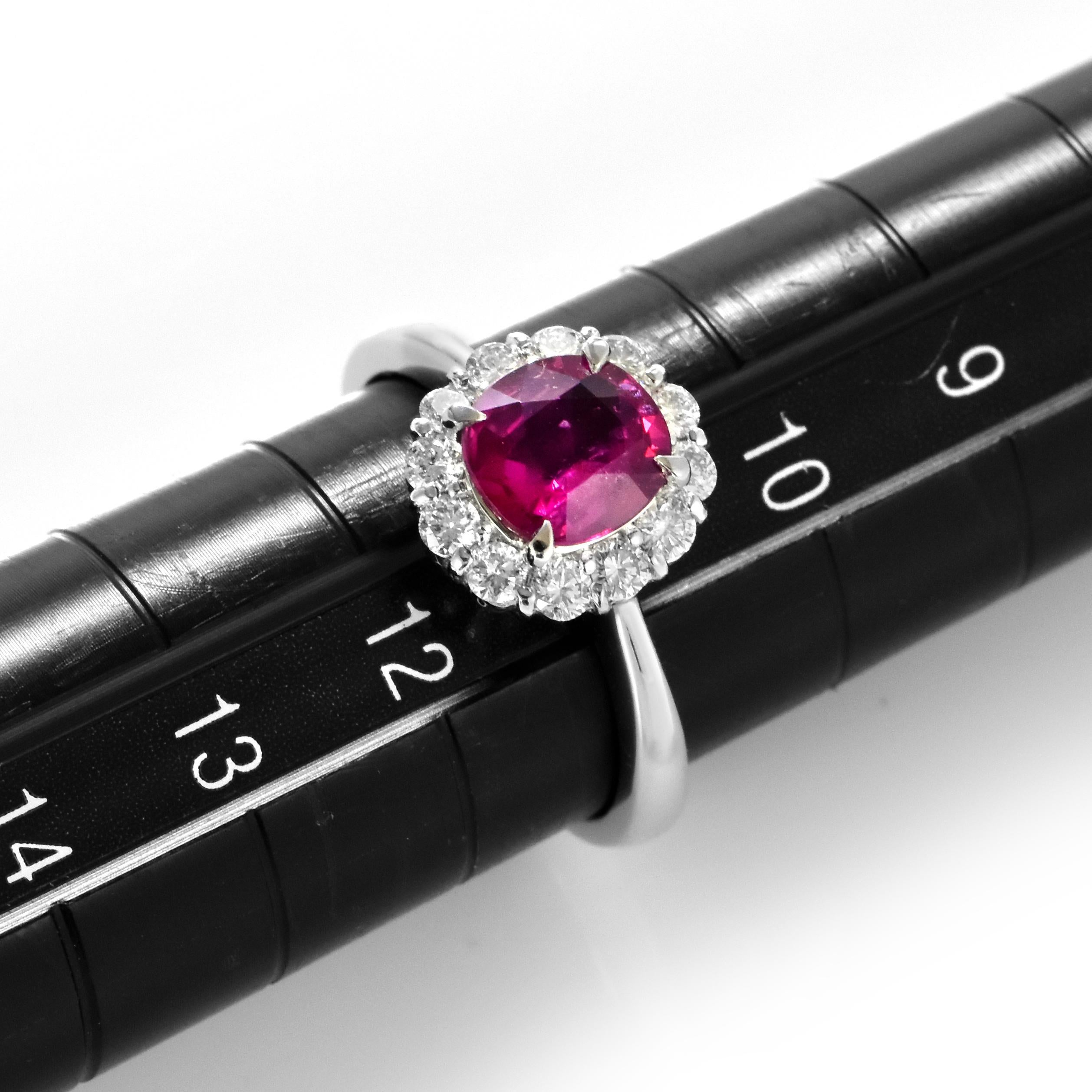 GIA Certified 1.40 Carat Natural, No Heat Ruby and Diamond Ring Made in Platinum For Sale 2