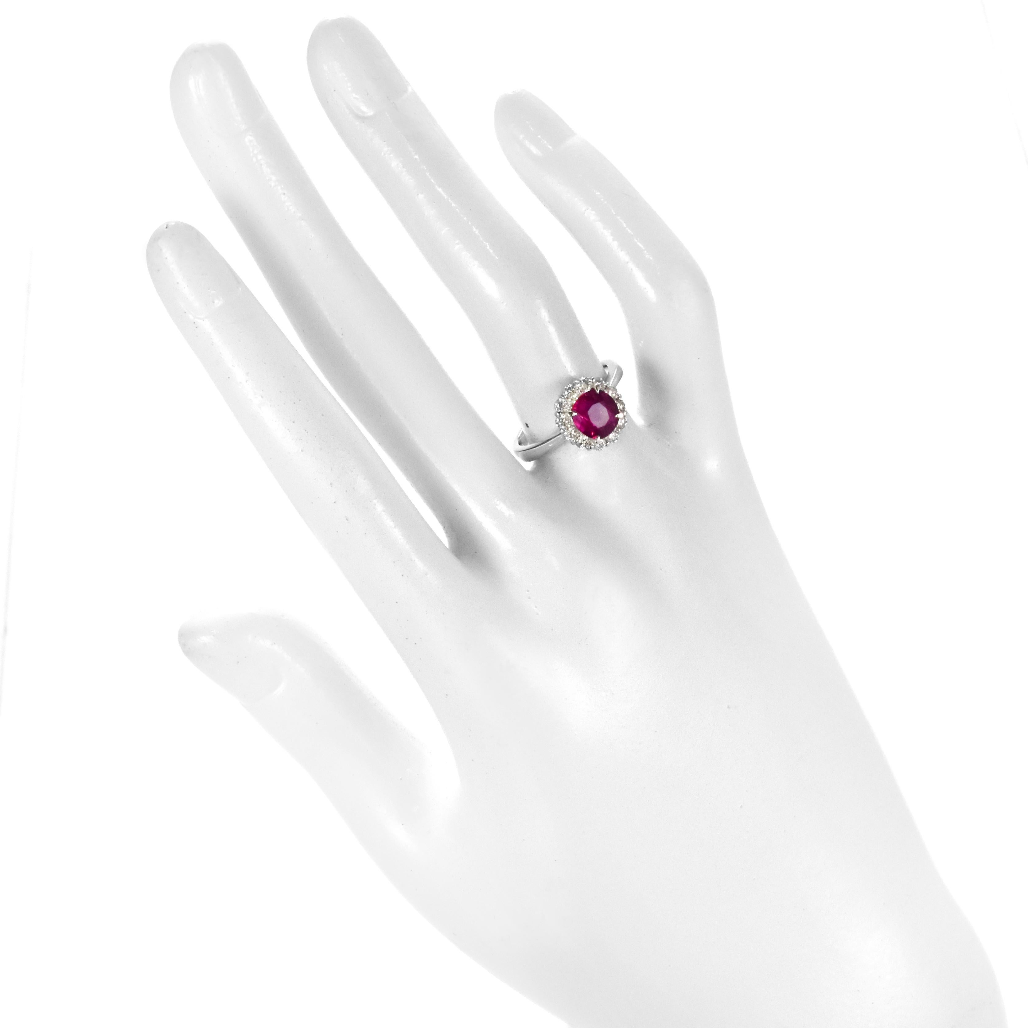 GIA Certified 1.40 Carat Natural, No Heat Ruby and Diamond Ring Made in Platinum For Sale 3