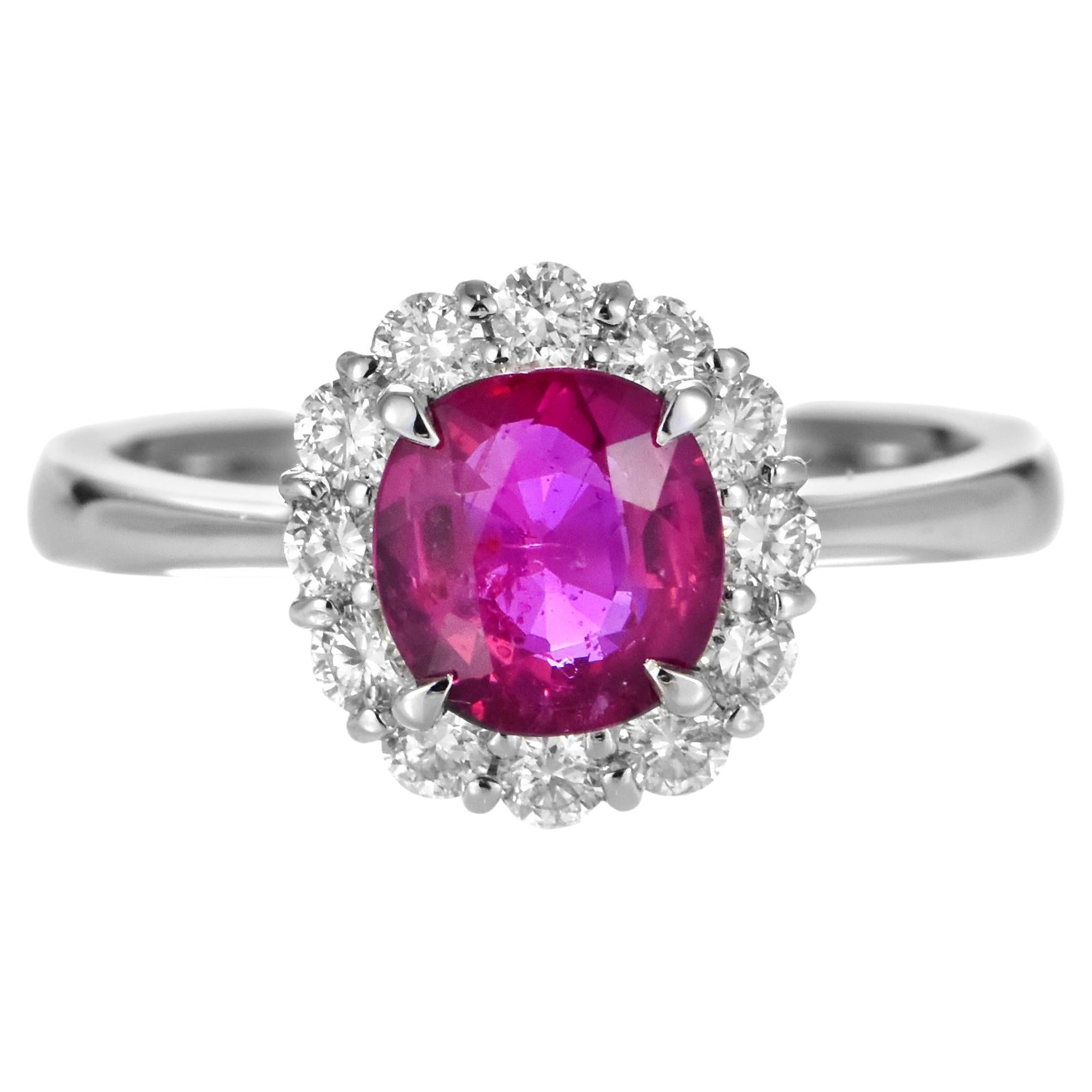 GIA Certified 1.40 Carat Natural, No Heat Ruby and Diamond Ring Made in Platinum