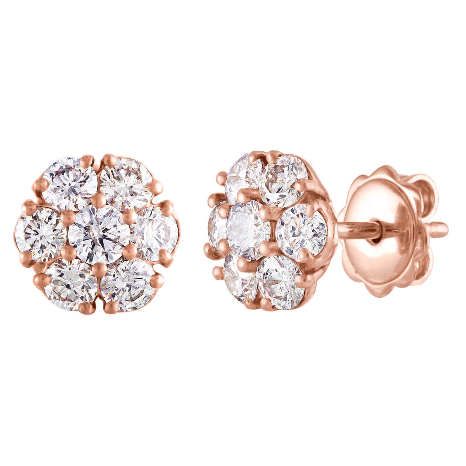 GIA Certified 1.40 Carat Pink Diamond Flower Gold Stud Earrings