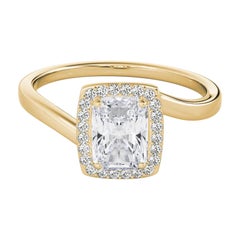 GIA Certified 1,40 Karat Radiant Halo Curved Bypass Diamond Ring