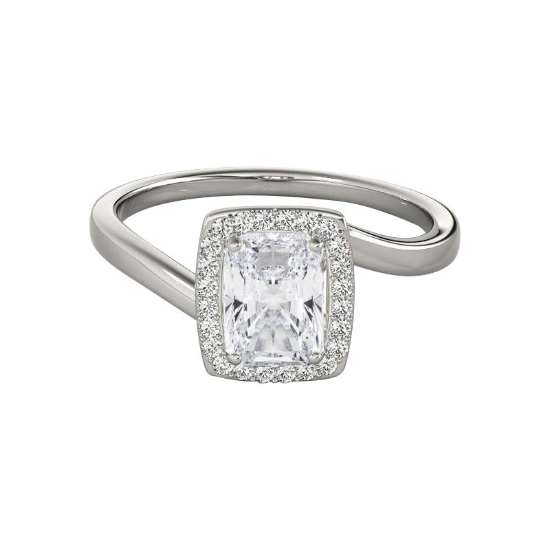 GIA Certified 1,40 Karat Radiant Halo Curved Bypass Diamond Ring im Angebot