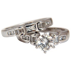 GIA Certified 1.40 Carat Round Diamond Ring and Matching Band Platinum H/VS*
