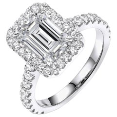 GIA Certified 1.40 Carat VVS2/J Emerald Cut Halo Diamond Engagement Ring 