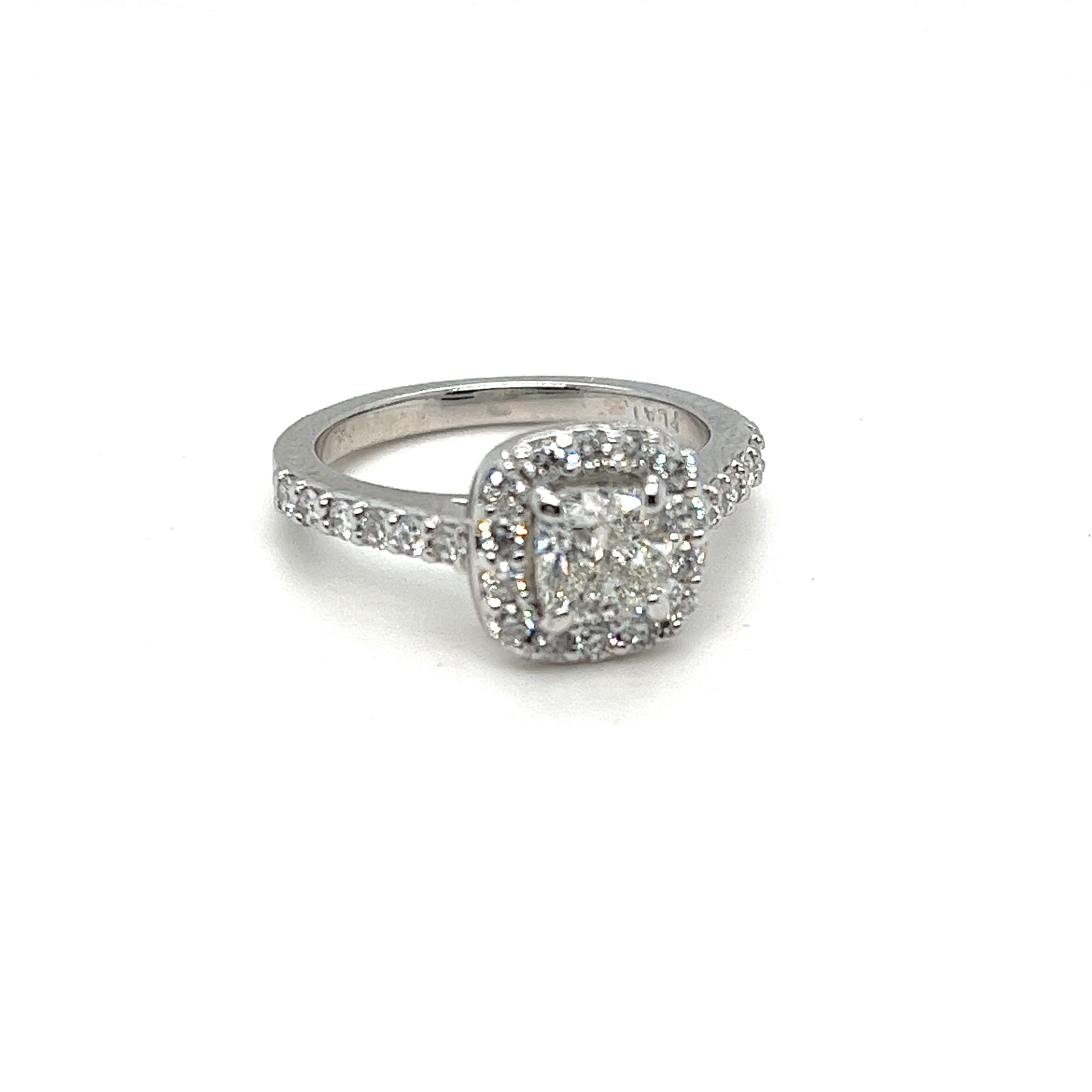Cushion Cut G.I.A. Certified 1.40 Carats Tw. Cushion Diamond Platinum Engagement Ring For Sale
