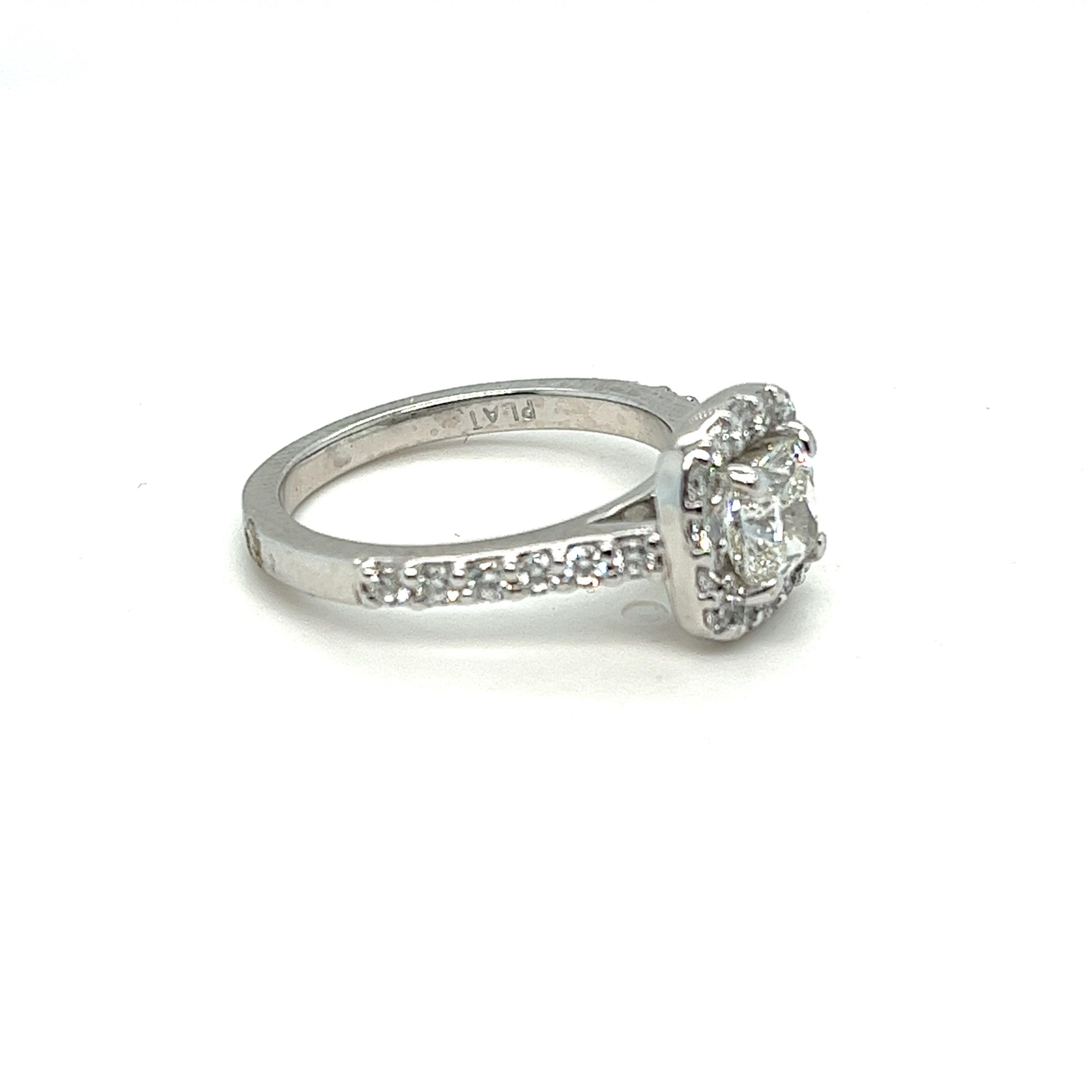 G.I.A. Certified 1.40 Carats Tw. Cushion Diamond Platinum Engagement Ring In Excellent Condition For Sale In Miami, FL
