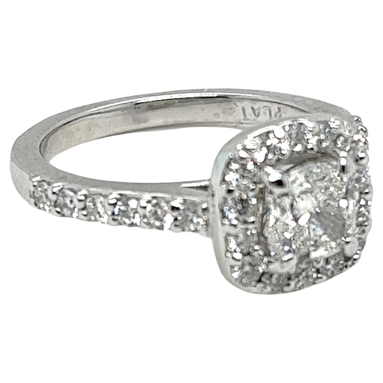 G.I.A. Certified 1.40 Carats Tw. Cushion Diamond Platinum Engagement Ring For Sale