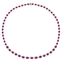 GIA Certified 14.02 carat No Heat Mozambique Ruby and Diamond Graduated Necklace