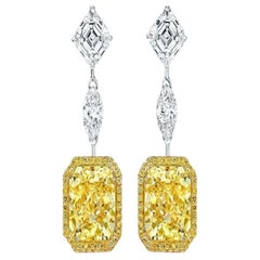 GIA Certified 14.03 Carat Yellow and White Diamond Drop Earrings