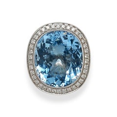 GIA Certified 14.08 Carat Aquamarine Round Diamond White Gold Ring