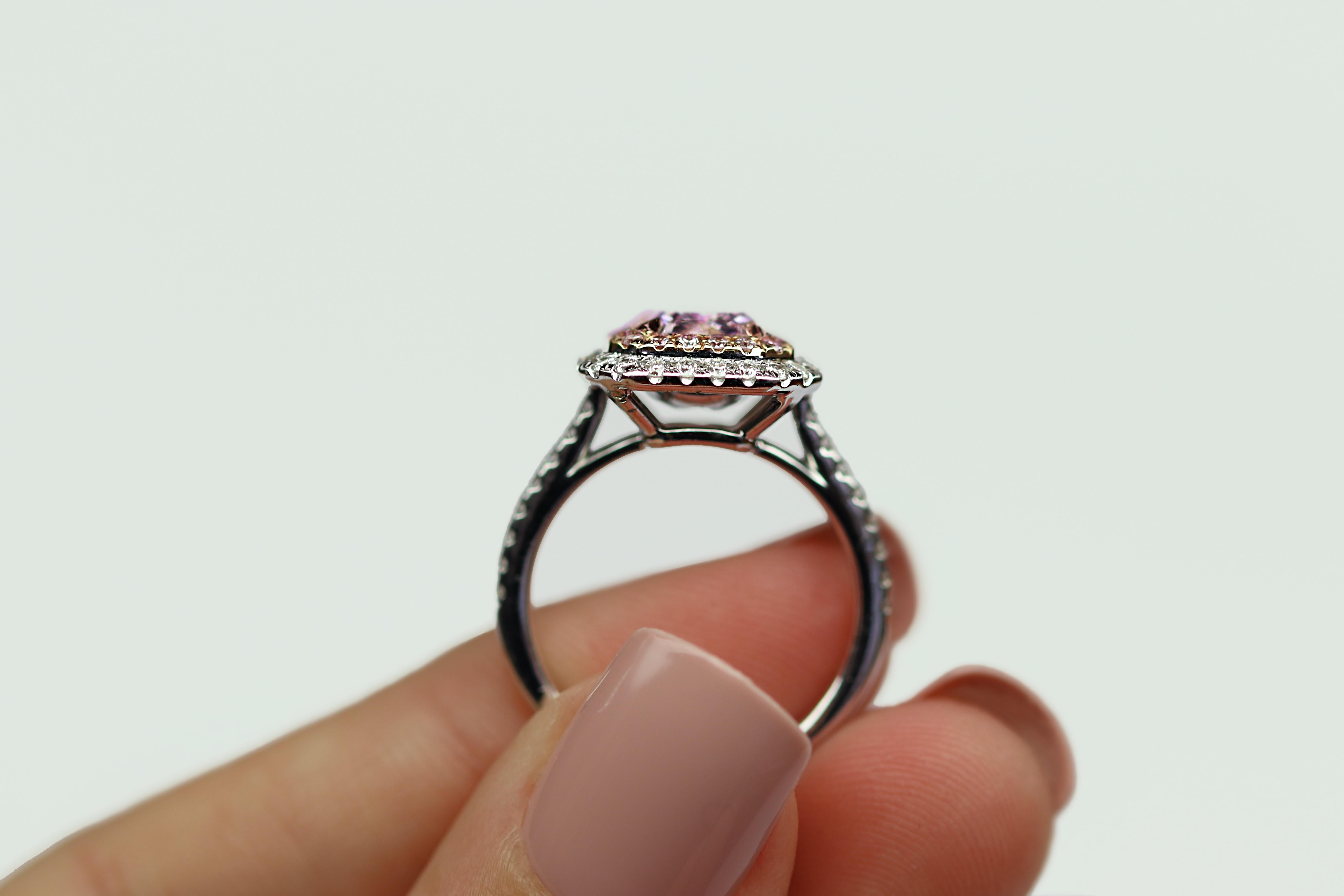 GIA Certified 1.40 Carat Cushion Cut Fancy Intense Purplish Pink Diamond Ring In New Condition In Calabasas, CA