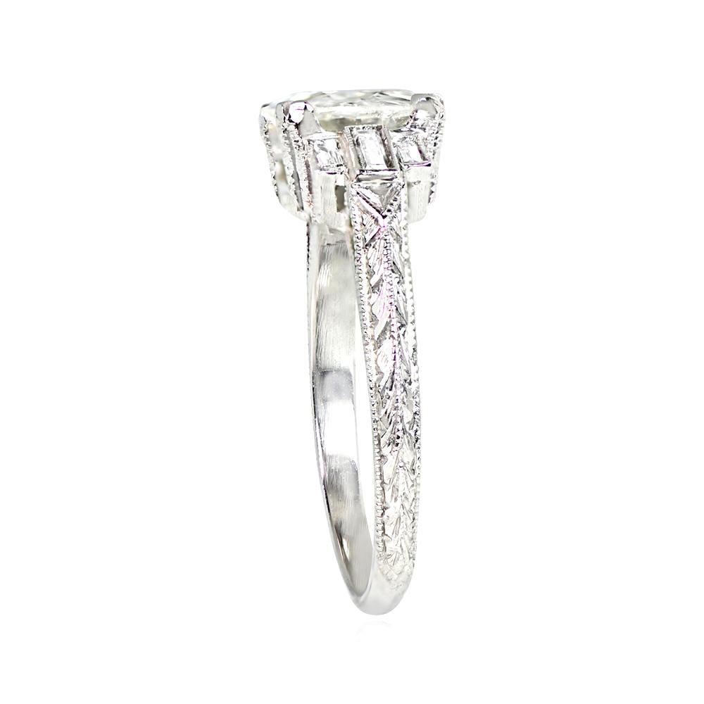 Art Deco GIA-Certified 1.40 Carat Euro-Cut Diamond Engagement Ring, VS1 Clarity, Platinum For Sale