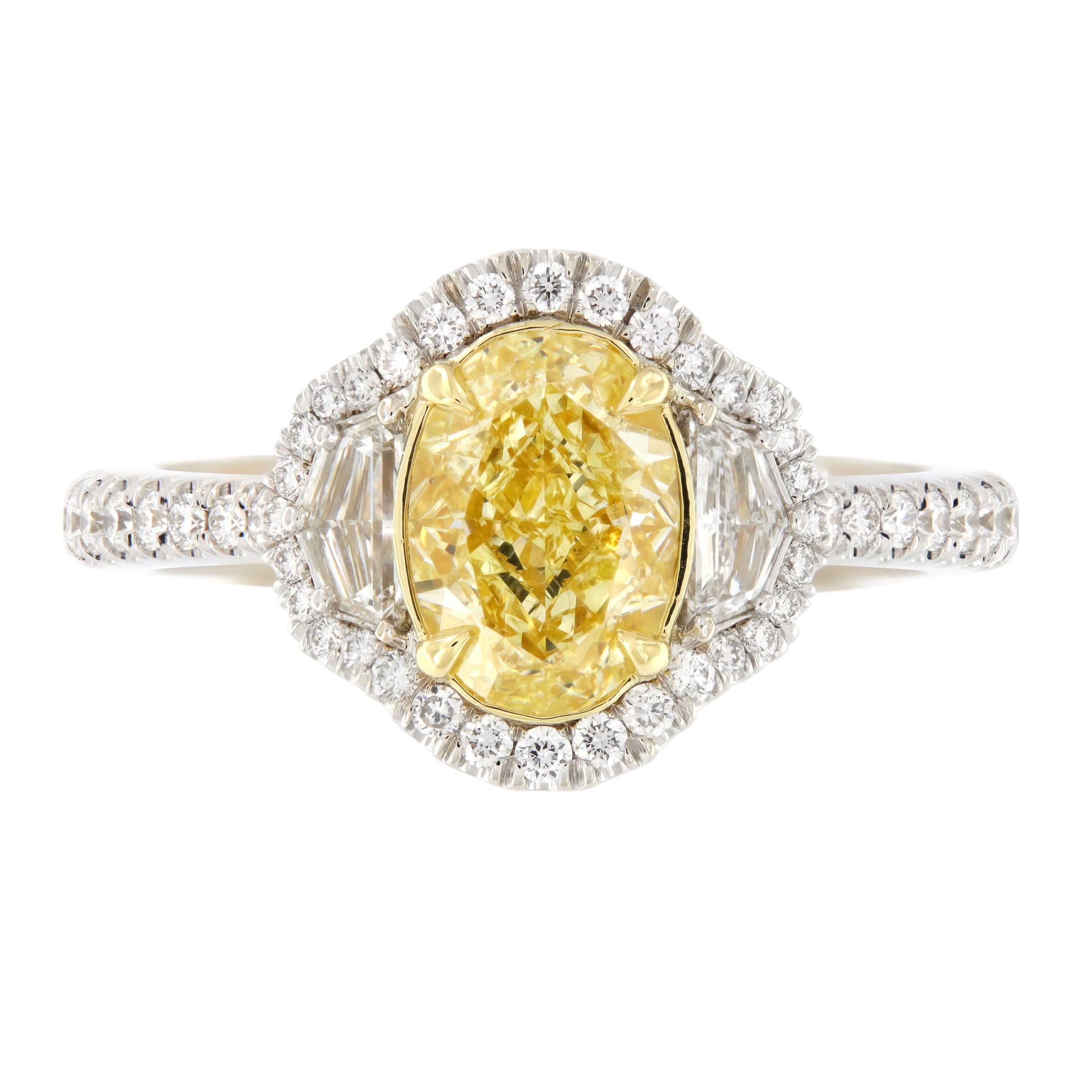 GIA Certified 1.40 Carat Fancy Yellow and White Diamond Ring