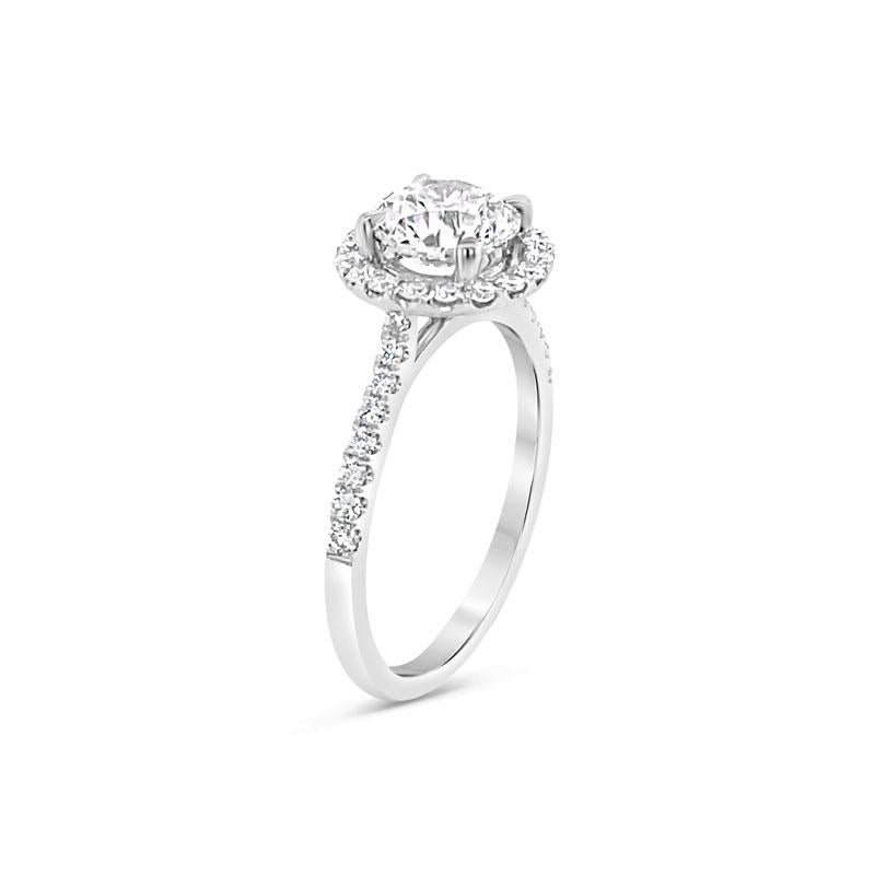 Round Cut GIA Certified 1.40ct Round Diamond Set in 18k White Gold Cathedral Setting For Sale