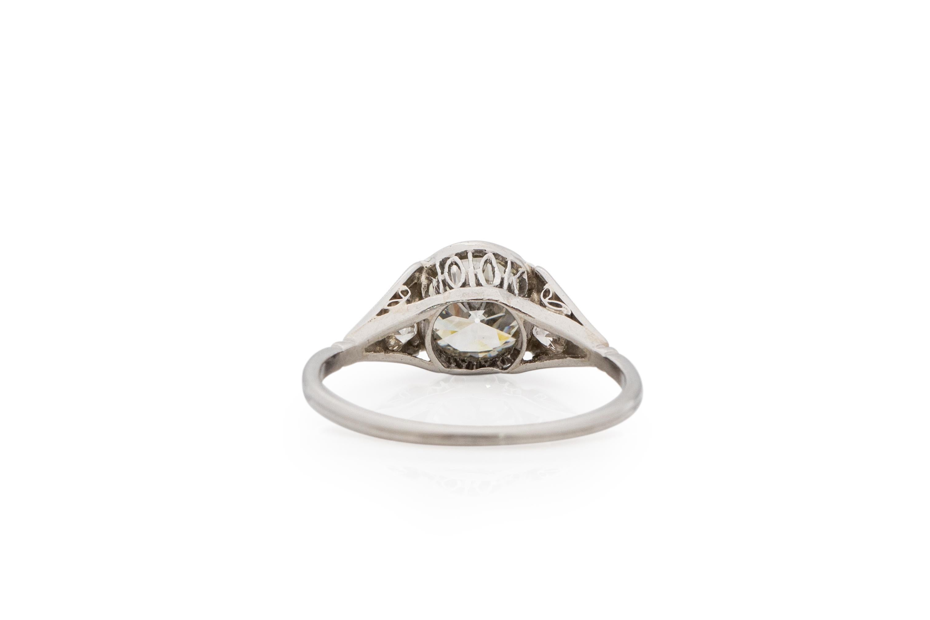 GIA Certified 1.41 Carat Art Deco Diamond Platinum Engagement Ring In Good Condition For Sale In Atlanta, GA