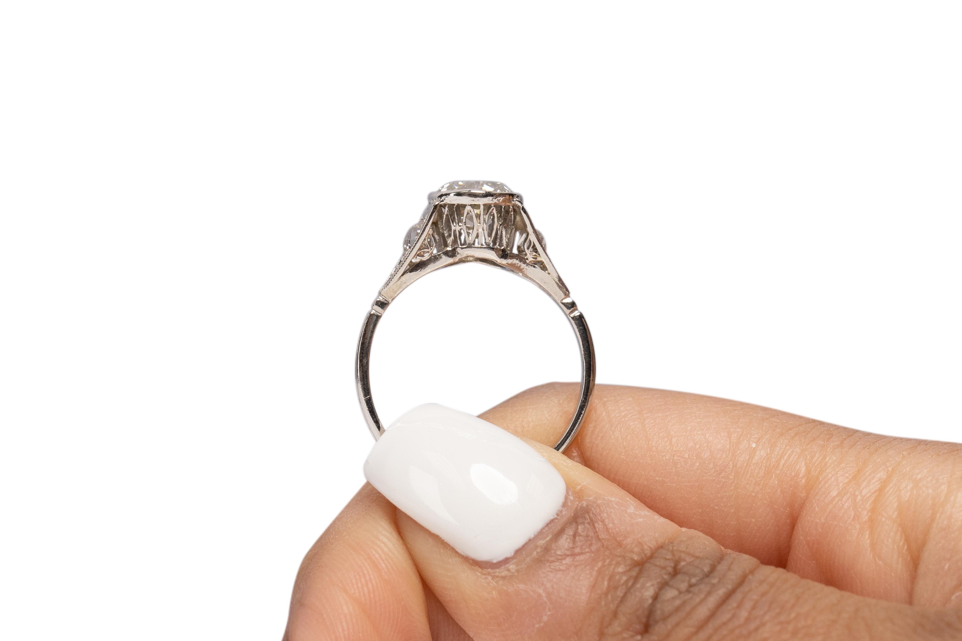 GIA Certified 1.41 Carat Art Deco Diamond Platinum Engagement Ring For Sale 3