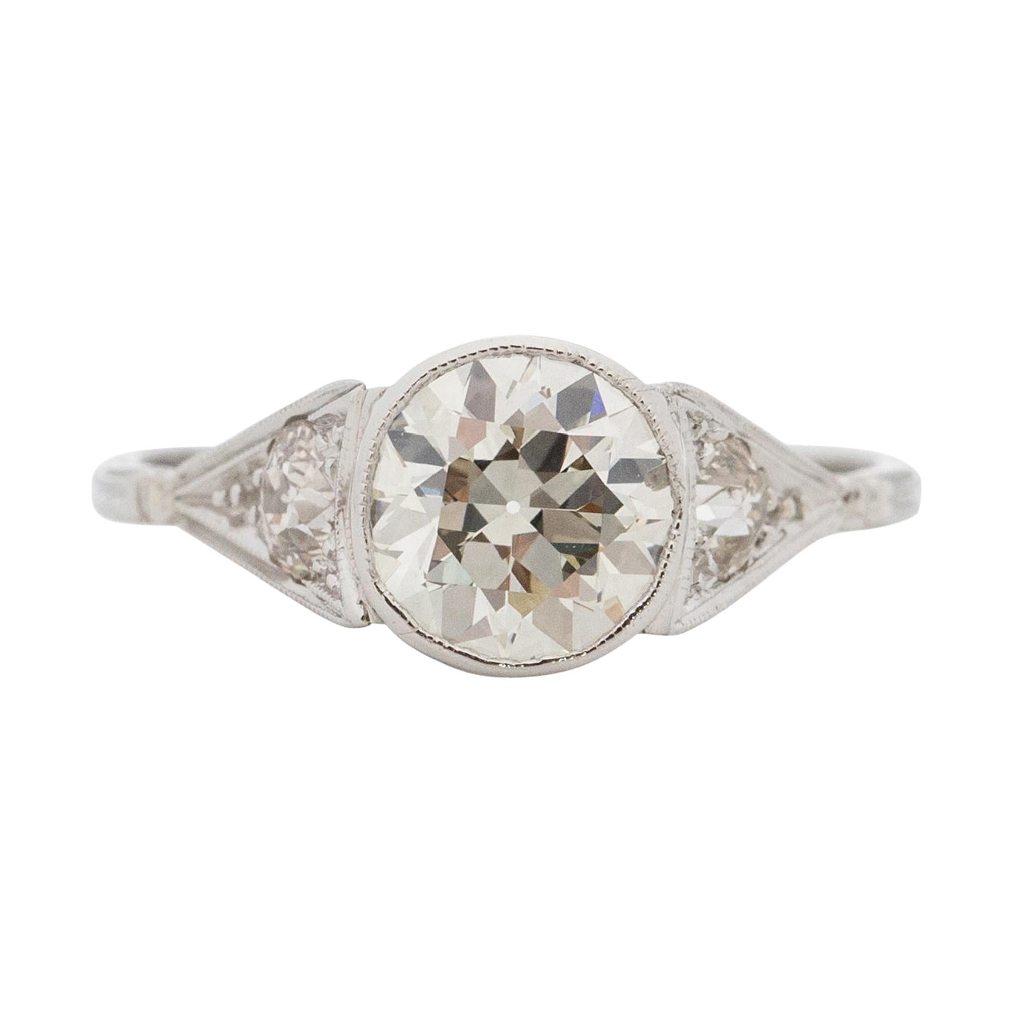 GIA Certified 1.41 Carat Art Deco Diamond Platinum Engagement Ring
