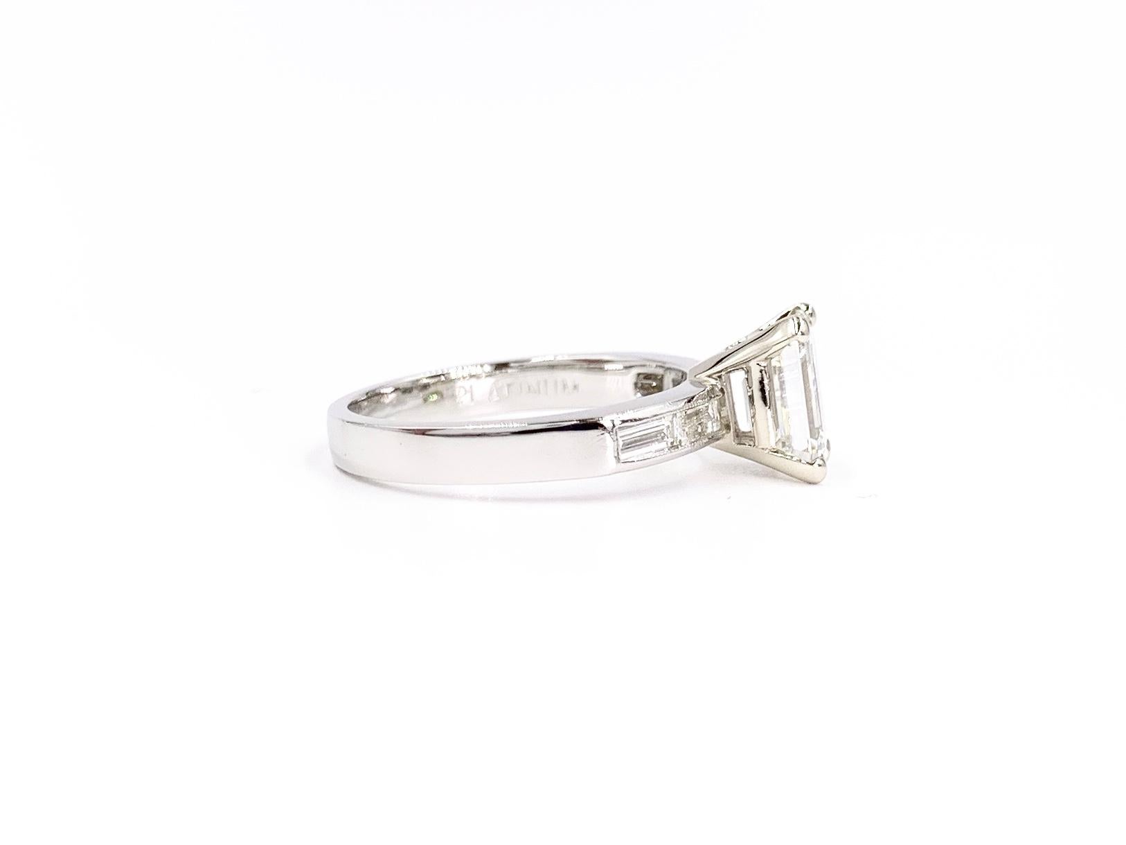Contemporary GIA Certified 1.41 Carat Emerald Cut Diamond Platinum Engagement Ring