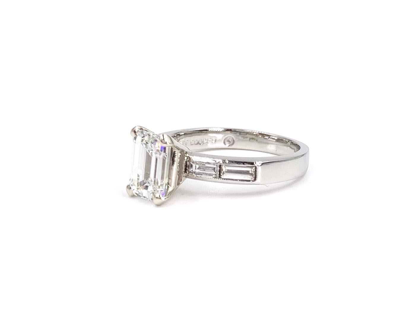 GIA Certified 1.41 Carat Emerald Cut Diamond Platinum Engagement Ring In Good Condition In Pikesville, MD