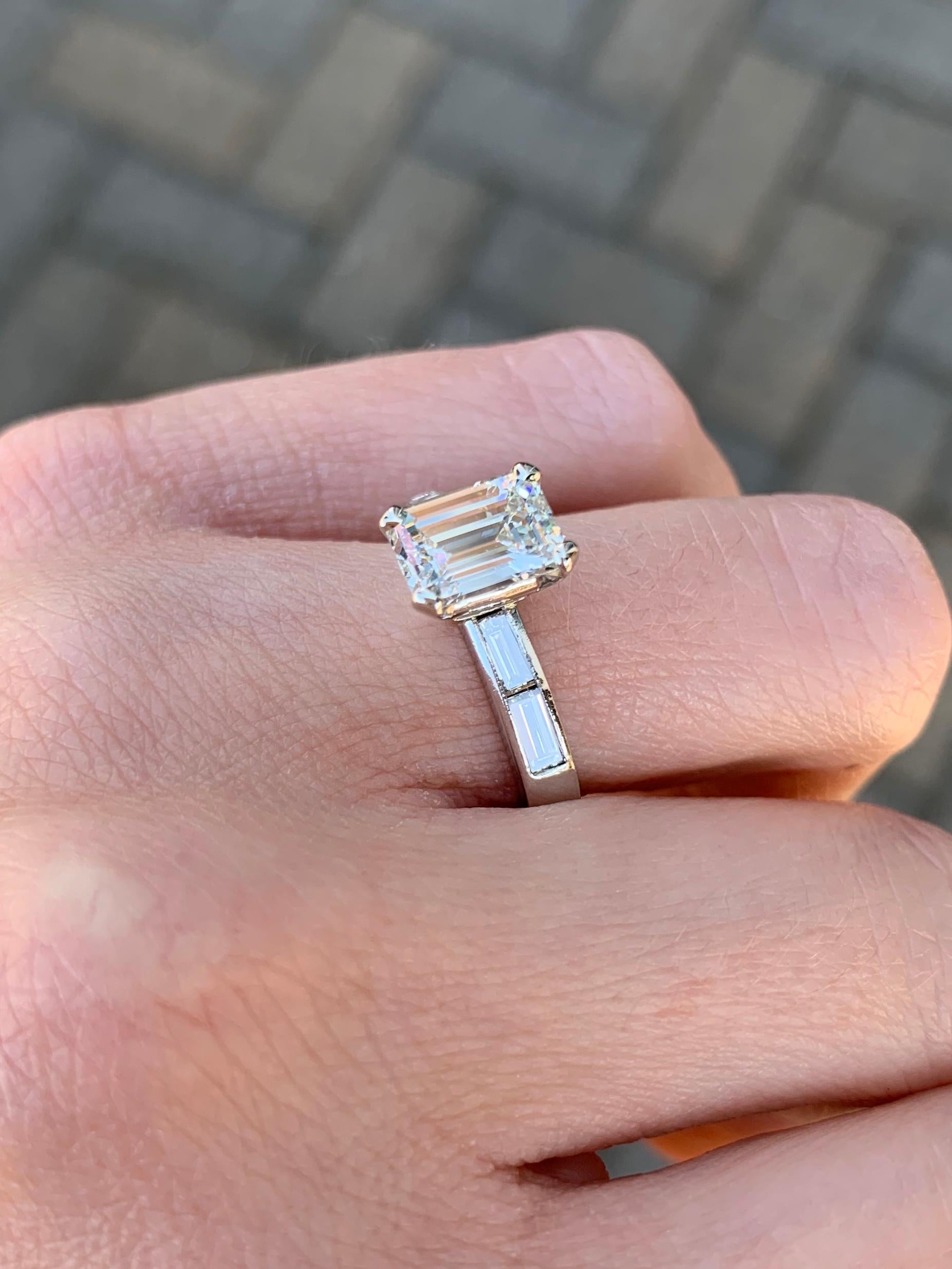 GIA Certified 1.41 Carat Emerald Cut Diamond Platinum Engagement Ring 3