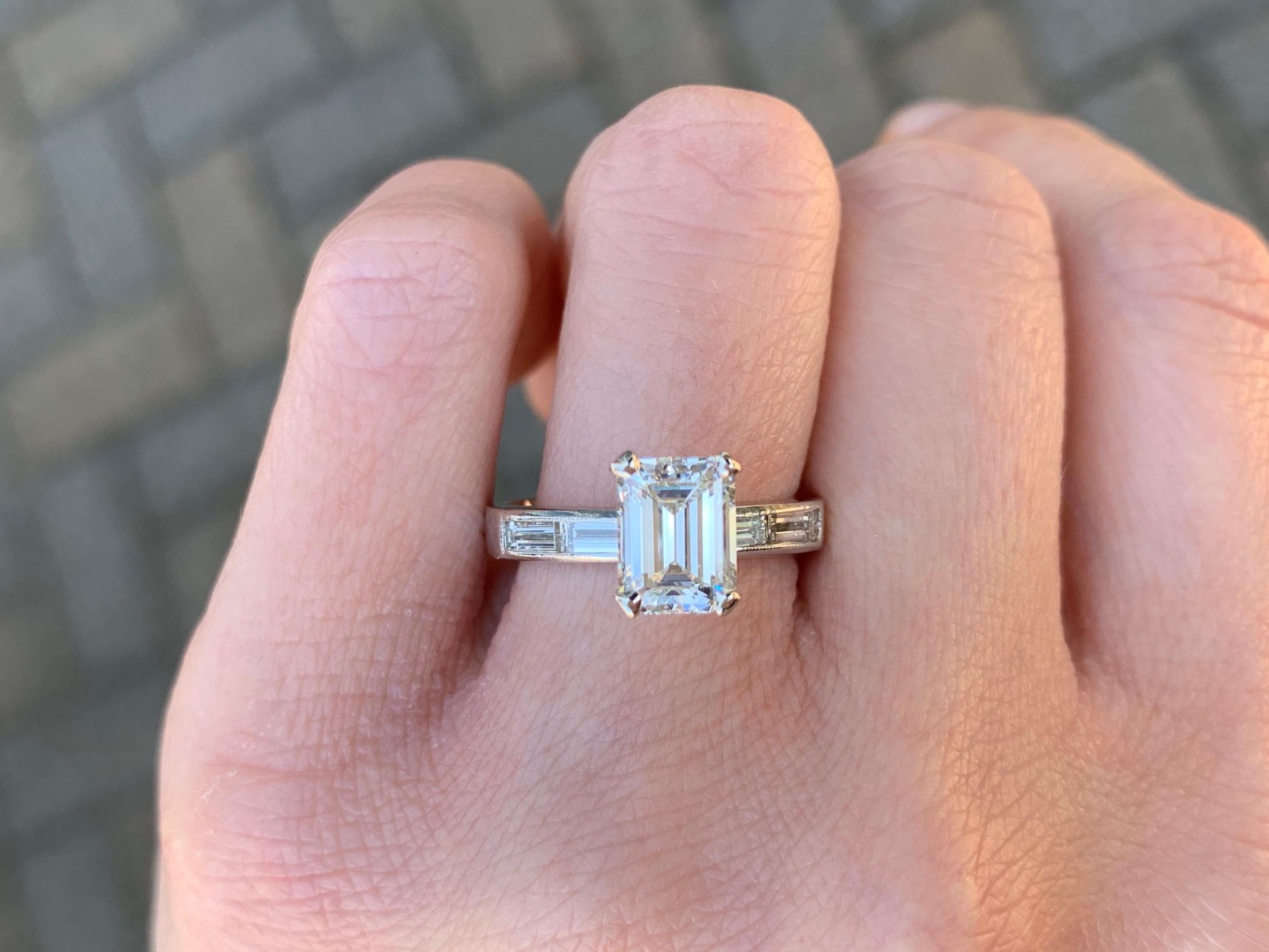 GIA Certified 1.41 Carat Emerald Cut Diamond Platinum Engagement Ring 4