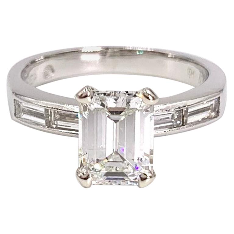 GIA Certified 1.41 Carat Emerald Cut Diamond Platinum Engagement Ring