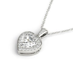 GIA Certified 1.41 Carat Heart Diamond Cupid Frame Halo Pendant Necklace