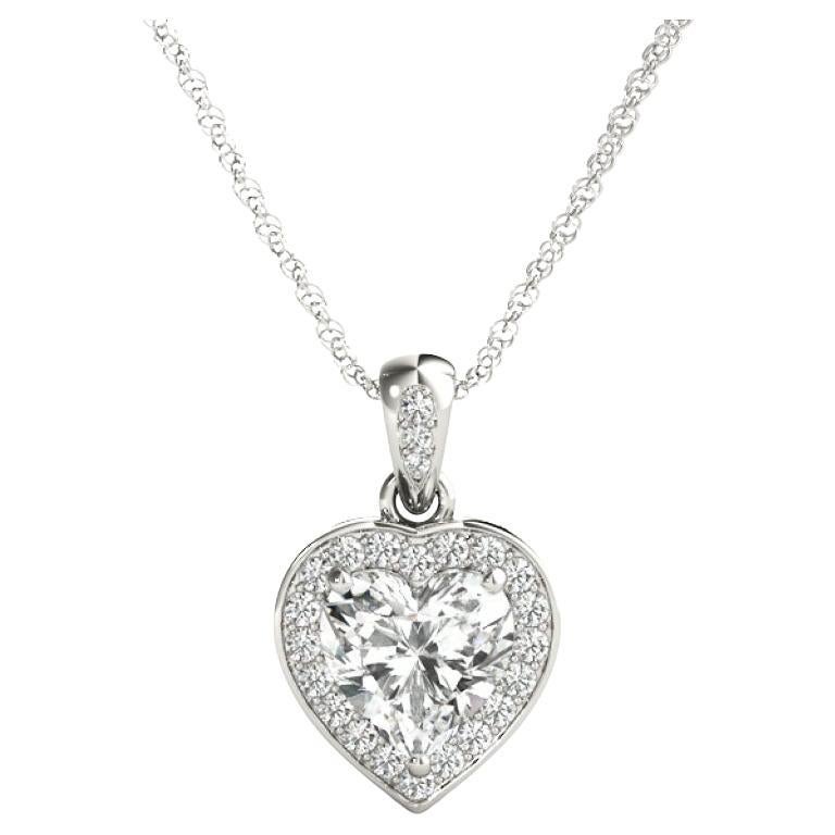 GIA Certified 1.41 Carat Heart Diamond Cupid Frame Halo Pendant Necklace