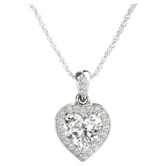GIA Certified 1.41 Carat Heart Diamond Cupid Frame Halo Pendant Necklace