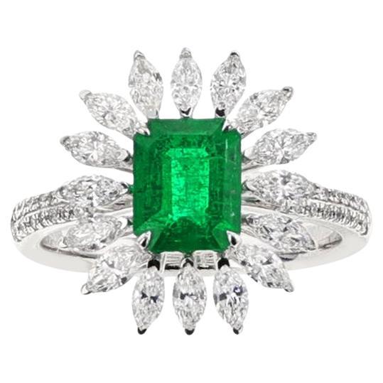 GIA-zertifizierter 1,41 Karat achteckiger Smaragd- und Diamantring mit Stufenschliff im Step-Schliff, 18k