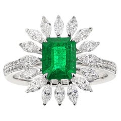 GIA-zertifizierter 1,41 Karat achteckiger Smaragd- und Diamantring mit Stufenschliff im Step-Schliff, 18k