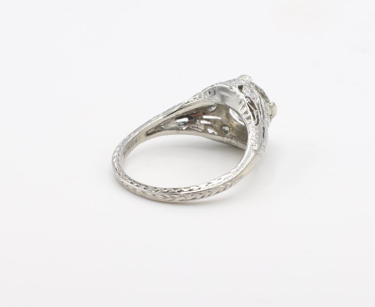 Art Deco GIA Certified 1.41 Carat Old European Brilliant Diamond Platinum Engagement Ring