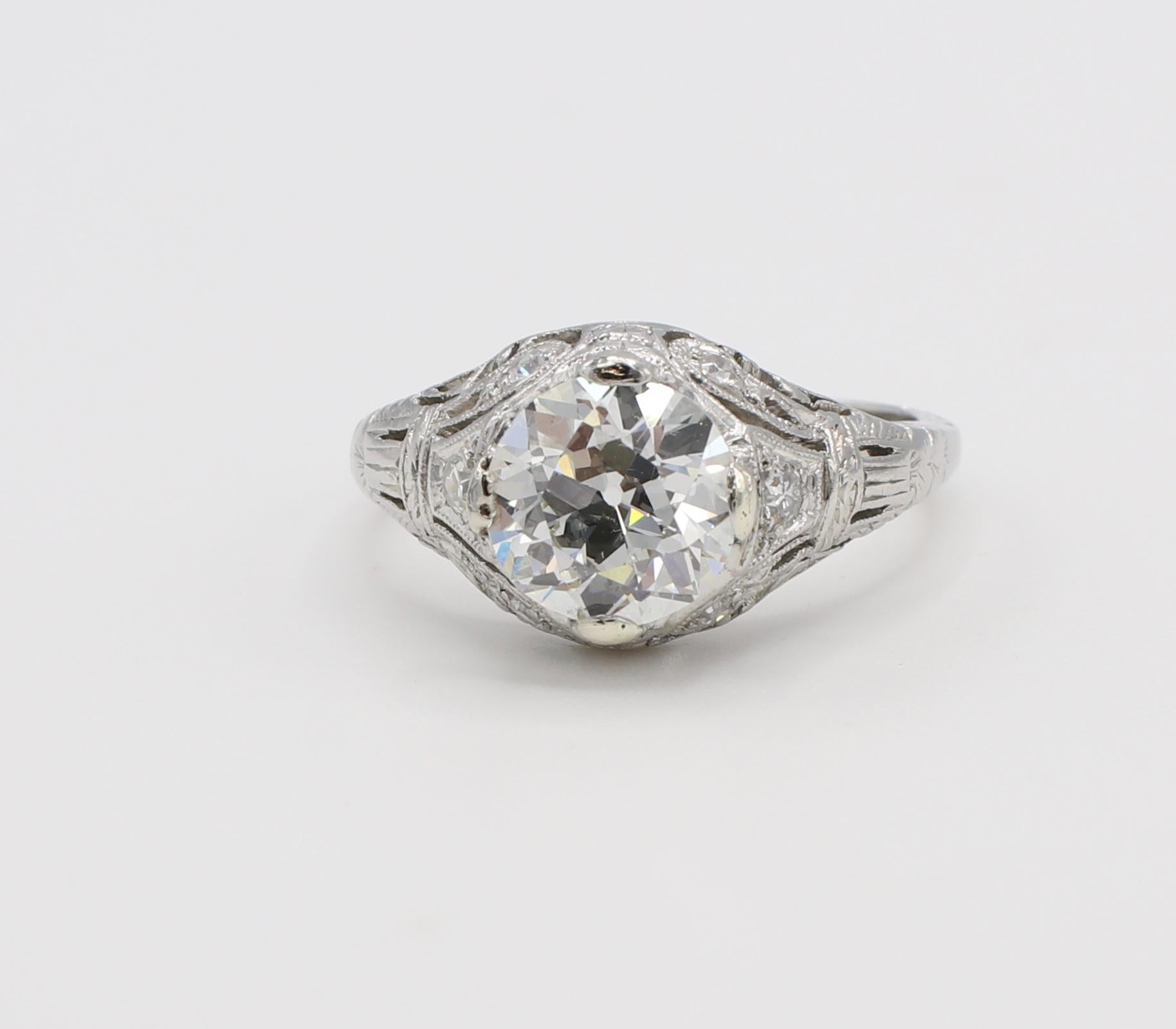 GIA Certified 1.41 Carat Old European Brilliant Diamond Platinum Engagement Ring In Good Condition In  Baltimore, MD