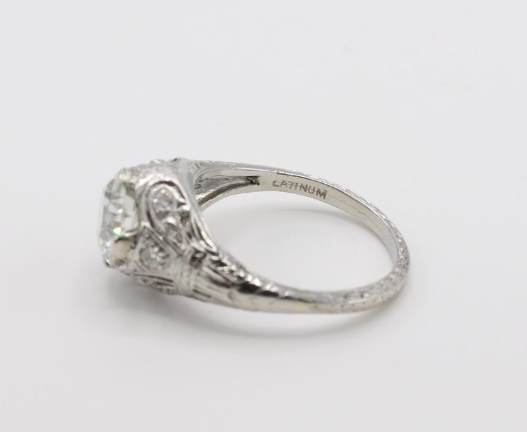 Women's GIA Certified 1.41 Carat Old European Brilliant Diamond Platinum Engagement Ring