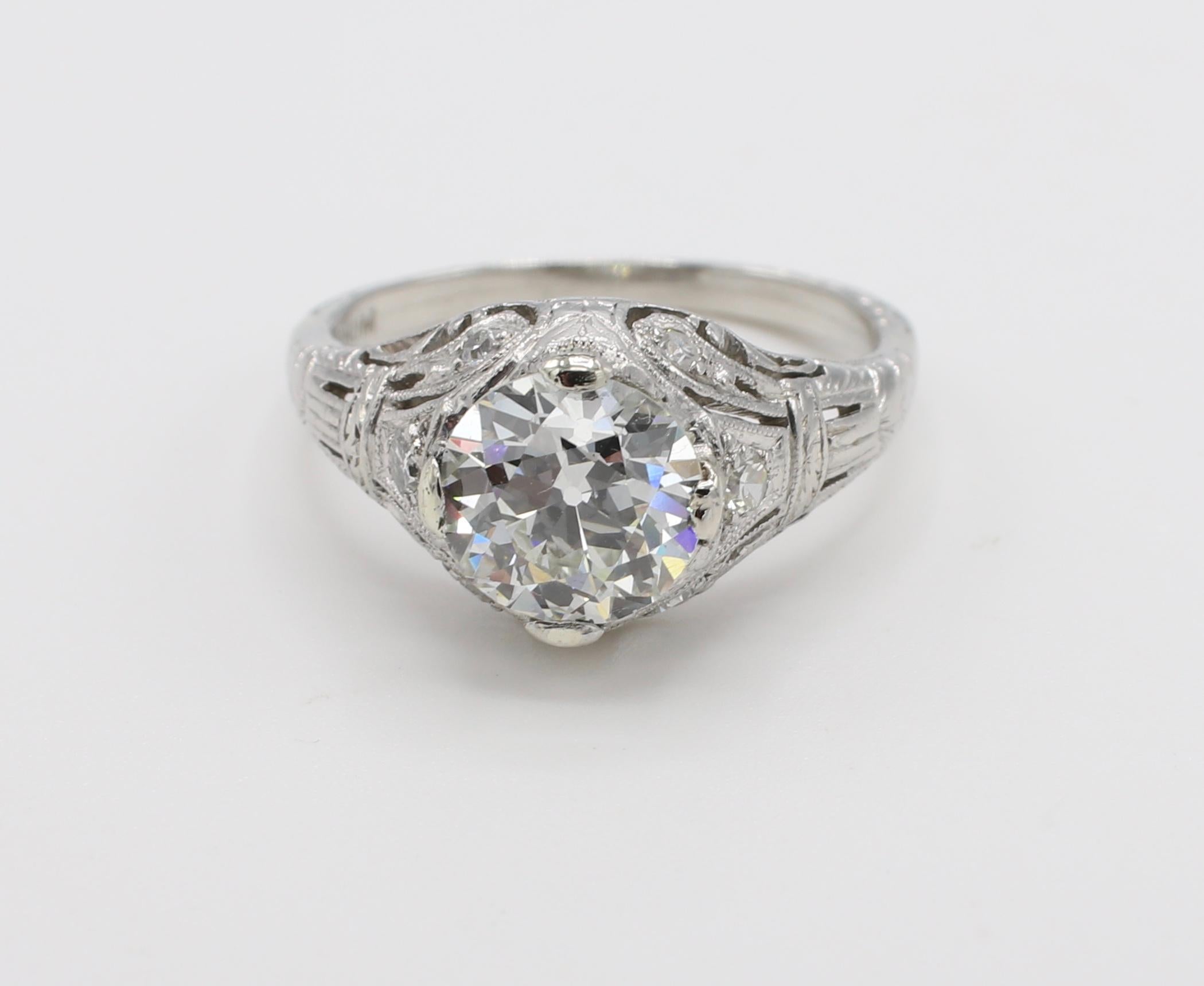 GIA Certified 1.41 Carat Old European Brilliant Diamond Platinum Engagement Ring 1