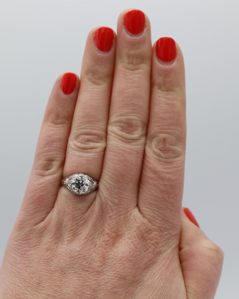 GIA Certified 1.41 Carat Old European Brilliant Diamond Platinum Engagement Ring 3