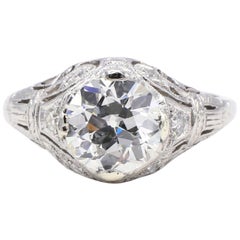 GIA Certified 1.41 Carat Old European Brilliant Diamond Platinum Engagement Ring