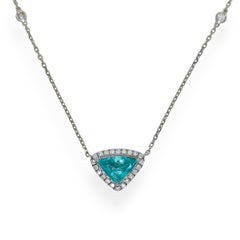 Collar de oro blanco con diamante redondo y turmalina paraiba de 1,41 quilates certificado por GIA