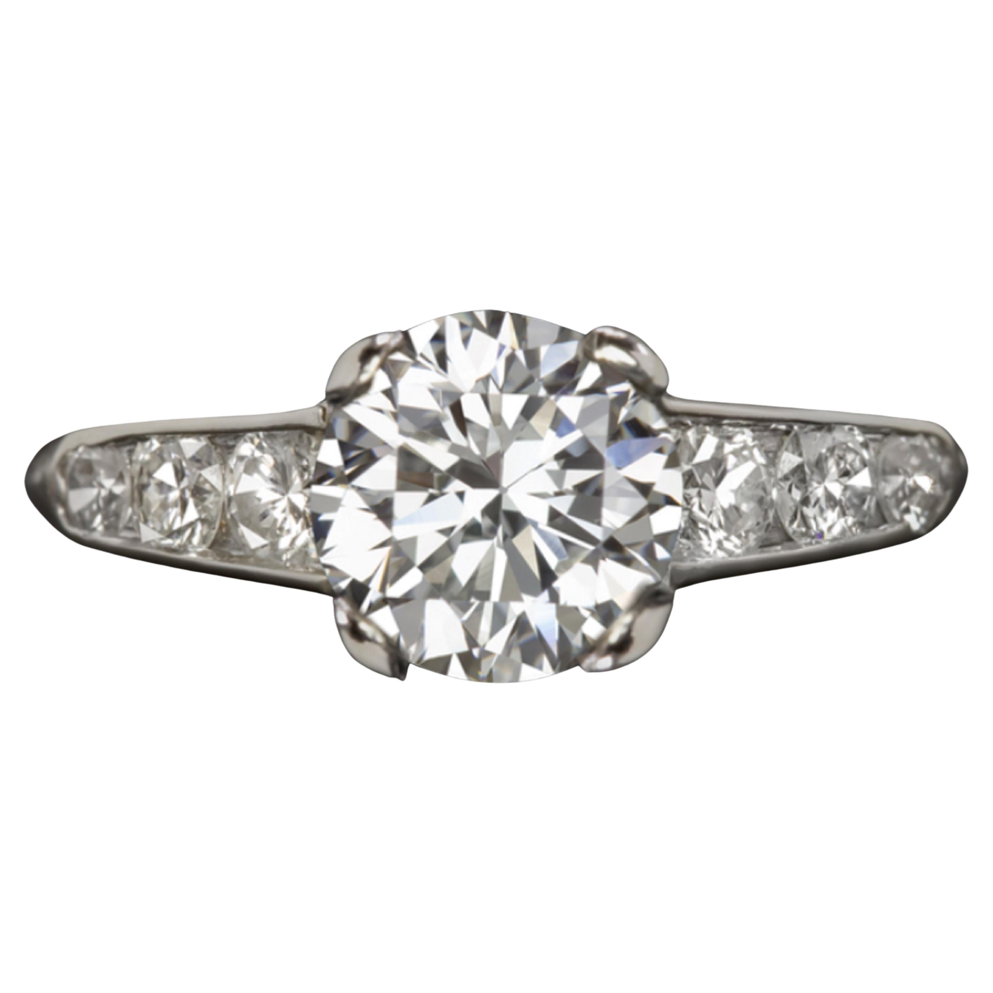 GIA Certified 1.41 Carat Round Brilliant Cut Diamond Platinum Ring