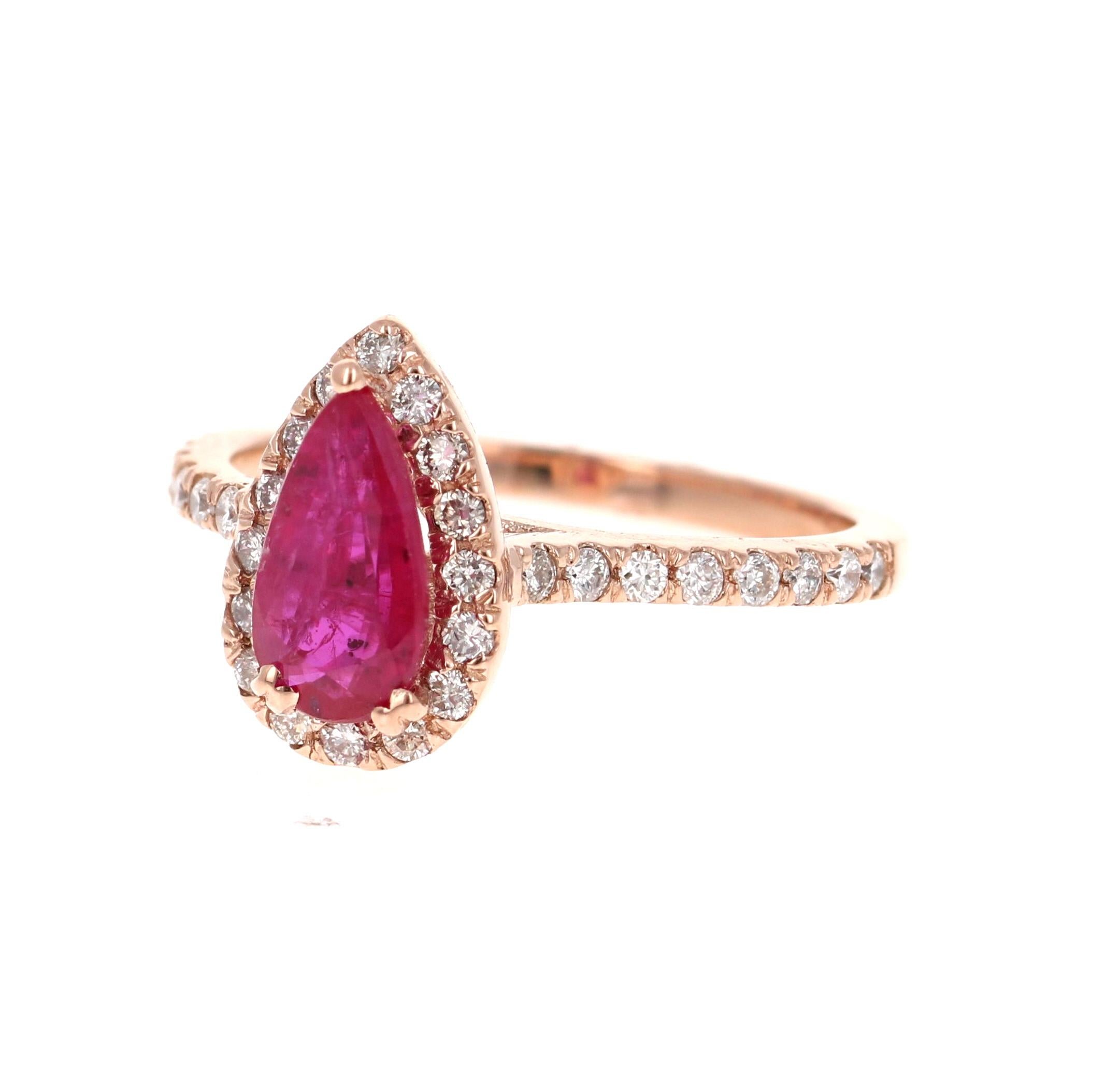 Modern GIA Certified 1.41 Carat Ruby Diamond 14 Karat Rose Gold Bridal Ring