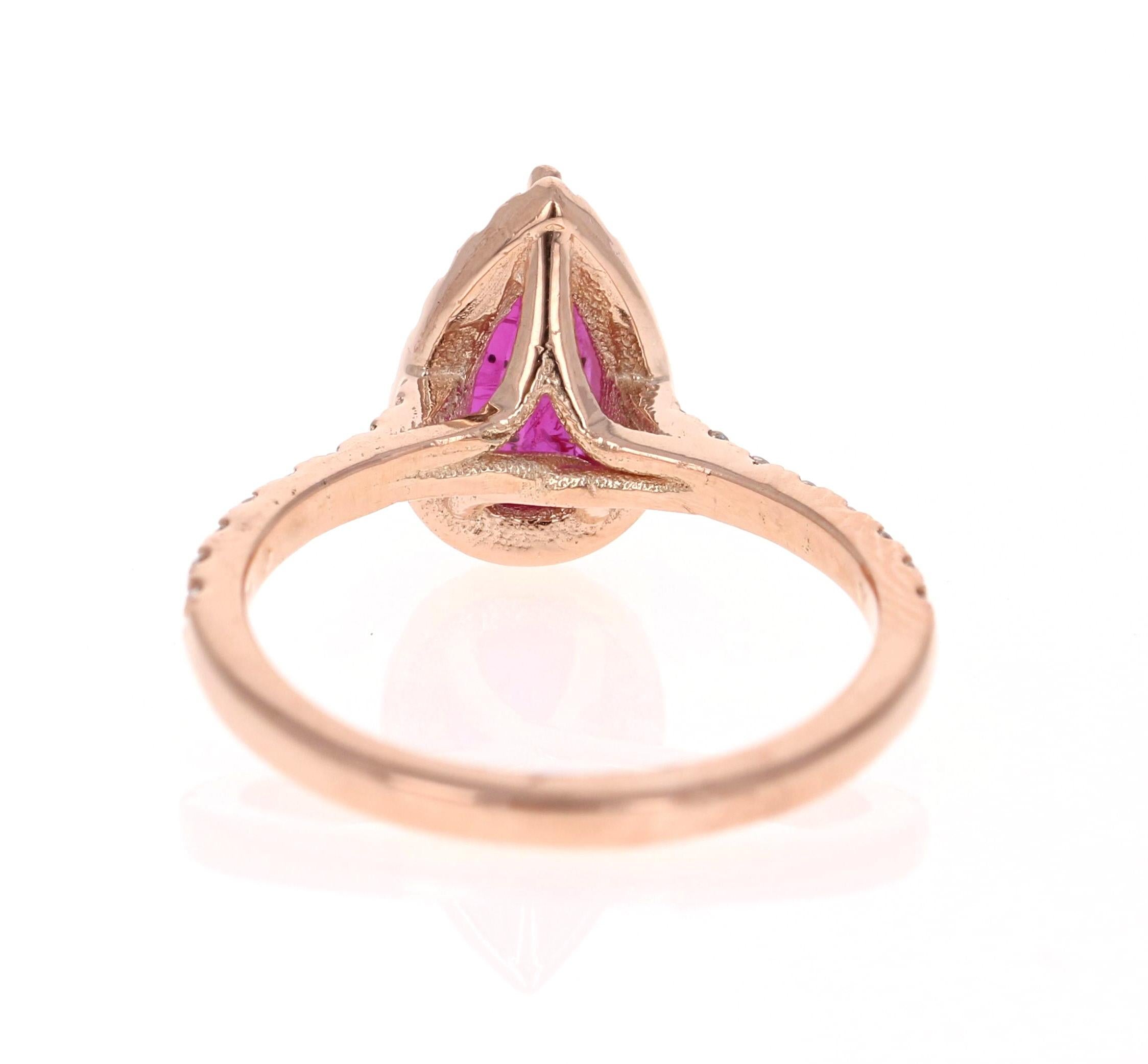 Pear Cut GIA Certified 1.41 Carat Ruby Diamond 14 Karat Rose Gold Bridal Ring