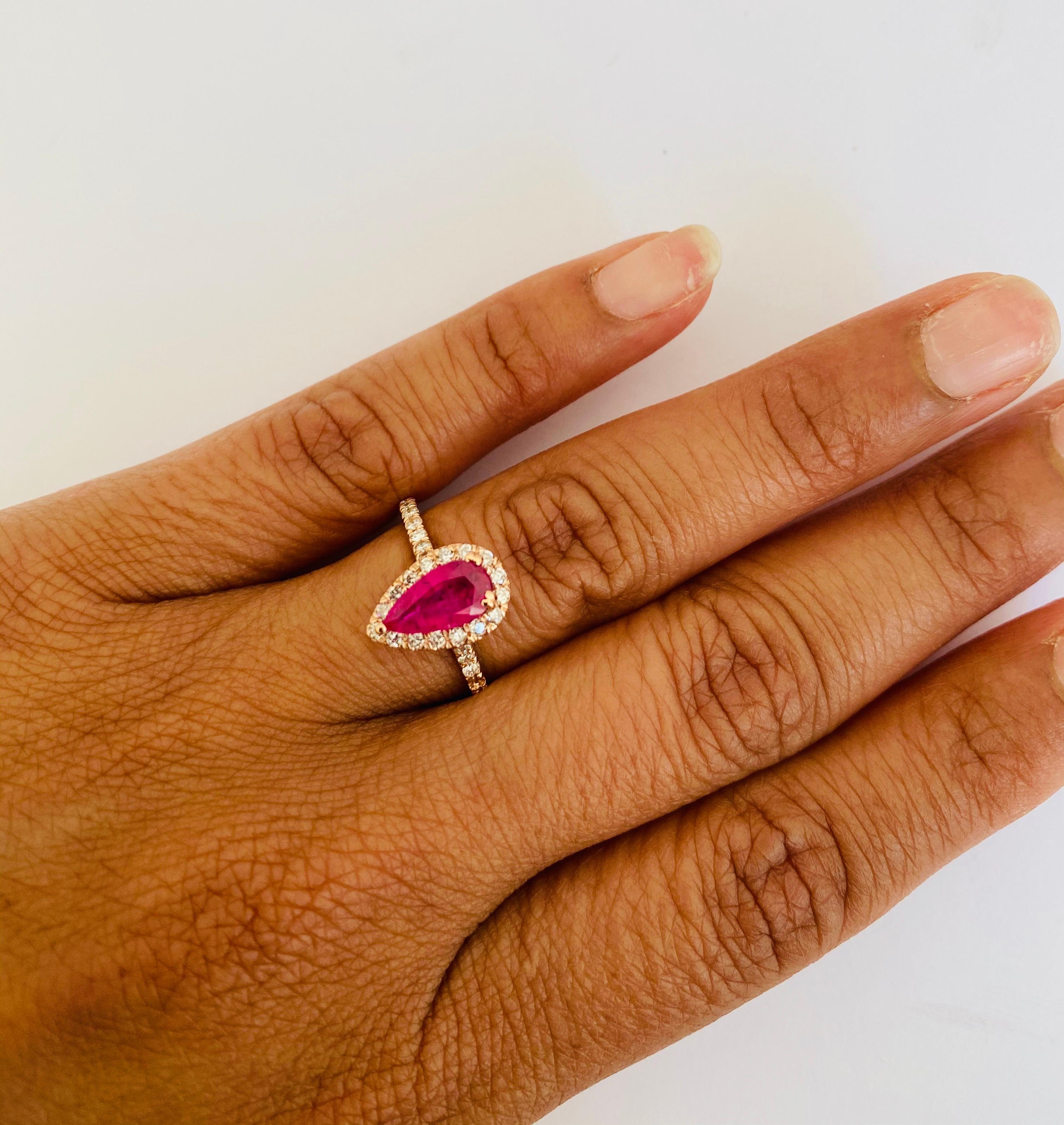 GIA Certified 1.41 Carat Ruby Diamond 14 Karat Rose Gold Bridal Ring In New Condition In Los Angeles, CA